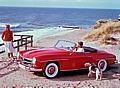 Mercedes-Benz 190 SL (W 121, 1955 bis 1963). Zeitgenössisches Werbefoto aus den 1950er-Jahren auf der Insel Sylt.